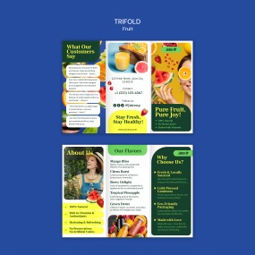 鲜榨果汁饮品三折页宣传册PSD模板